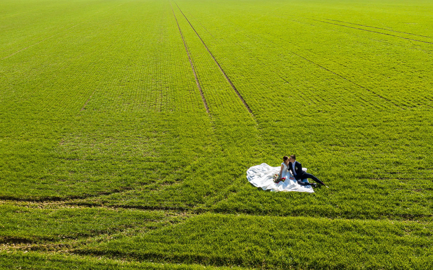 Wedding drone photography in the endless fields